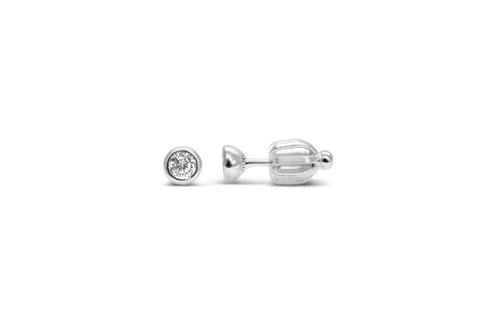 CZ Bezel Earring 3mm- Sterling Silver