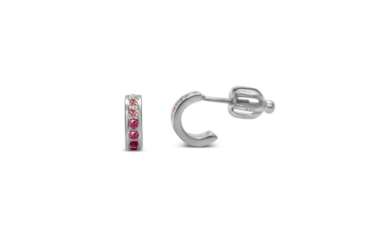 CZ Half Hoop (Pink Ombre) Earring- Sterling Silver