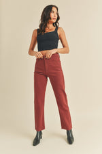 Cut Off Cropped Straight Leg Jeans- Burgundy