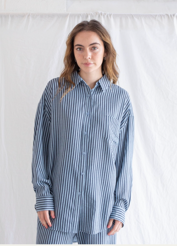 Oversized Button Down- Blue Combo