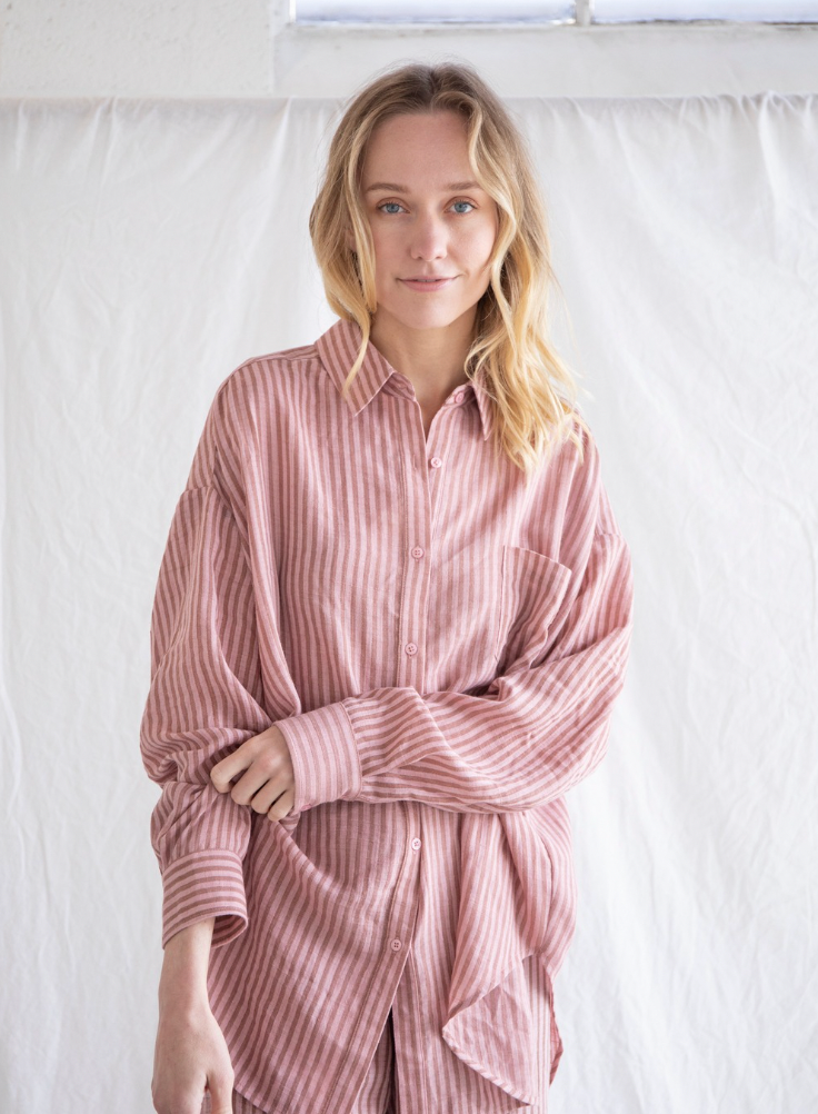 Oversized Button Down- Pink Combo