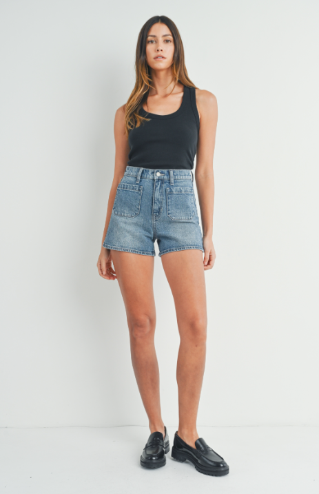 Patch Pocket Short- Medium Denim