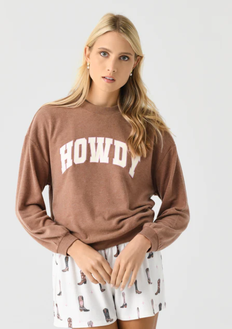 Howdy Long Sleeve Top- Maple Heather