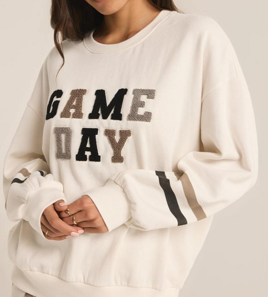 Oversized Game Day Sweatshirt- Bone