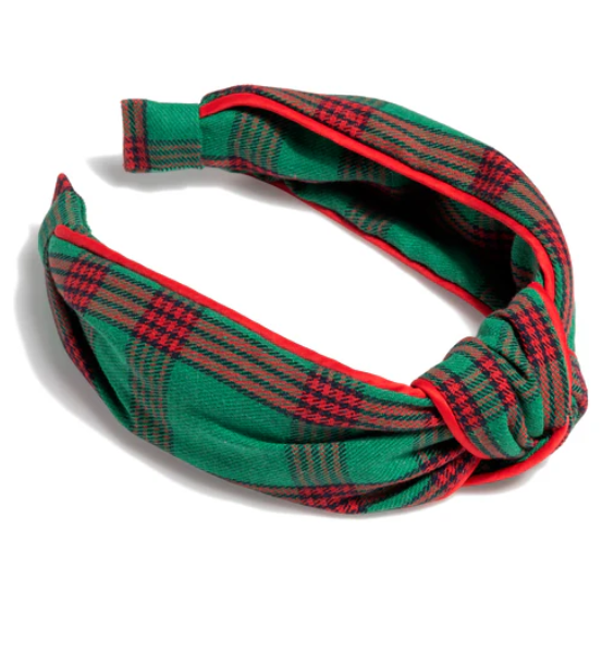 Knotted Plaid Headband- Emerald