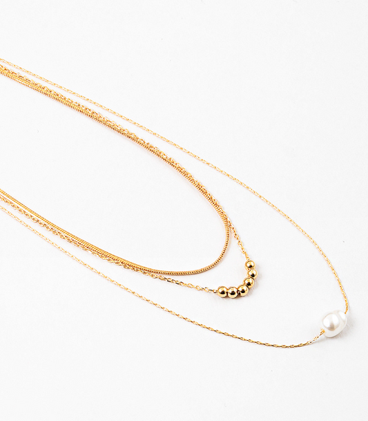 Gold Pearl Ball Stack Necklace