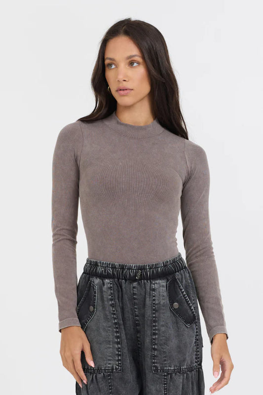 Seamless Mock Neck Top - Washed Taupe