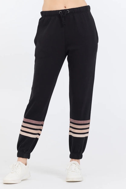 Burnout Fleece Jogger - Black with Neutral Stripe