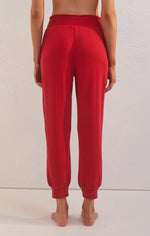 Holly Pointelle Jogger- Red Cheer