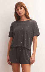 Cozy Days Star Thermal Tee in Heather Black