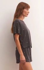 Cozy Days Star Thermal Tee in Heather Black