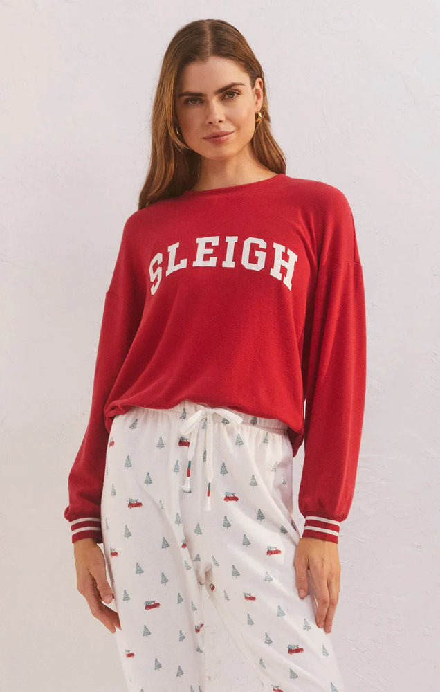 Sleigh Long Sleeve Top- Red Cheer