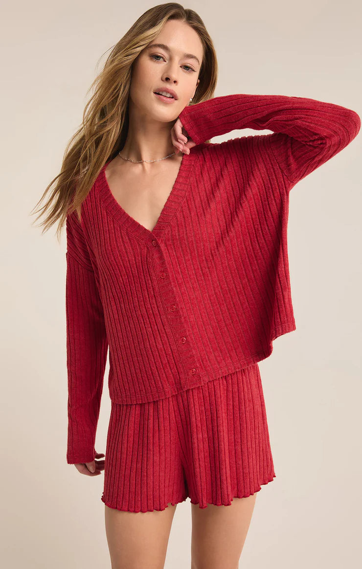 Mara Long Sleeve Cardigan Top- Haute Red