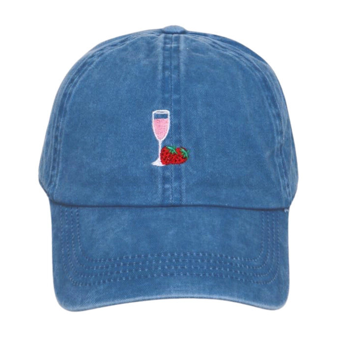 Champagne & Strawberry Embroidered Baseball Cap