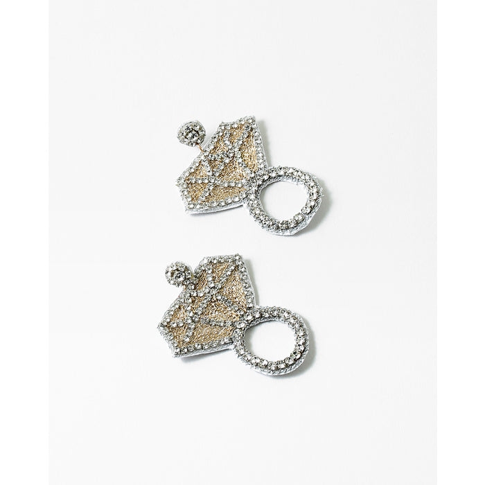 Engagement Ring Statement Earrings- Silver