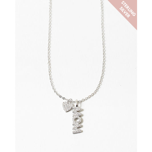 Mom Heart CZ Necklace- Silver