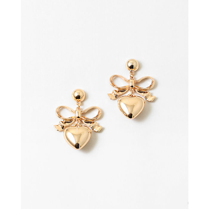 Bow Tie/Heart Statement Earrings- Gold