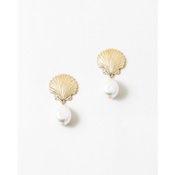 Sea Shell + Pearl Statement Earrings- Gold