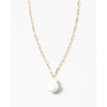 Long Paper Clip Pearl Necklace- Gold