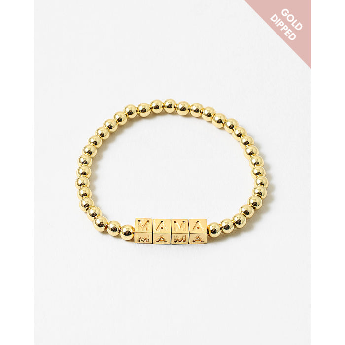 Mama Block Beaded Bracelet- Gold