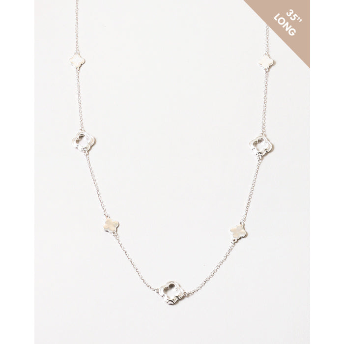 Long Clover Chain Necklace- Silver