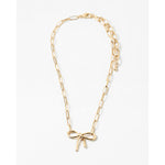 Paper Clip Big Bow Necklace- Gold