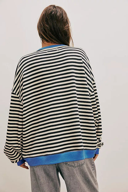 Classic Striped Oversized Crewneck- Black Combo