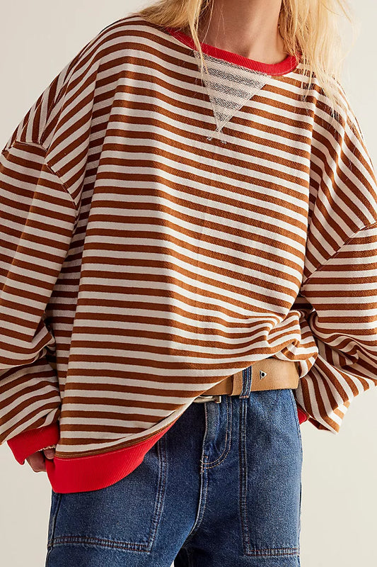 Classic Striped Oversized Crewneck- Coffee Combo