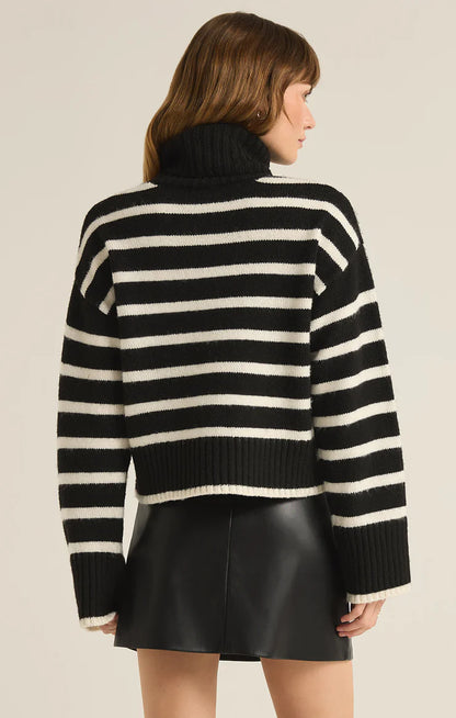 Josephine Stripe Turtleneck Sweater- Black