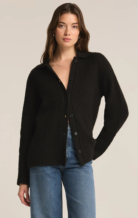 Lennie Button Up Sweater Cardigan- Black