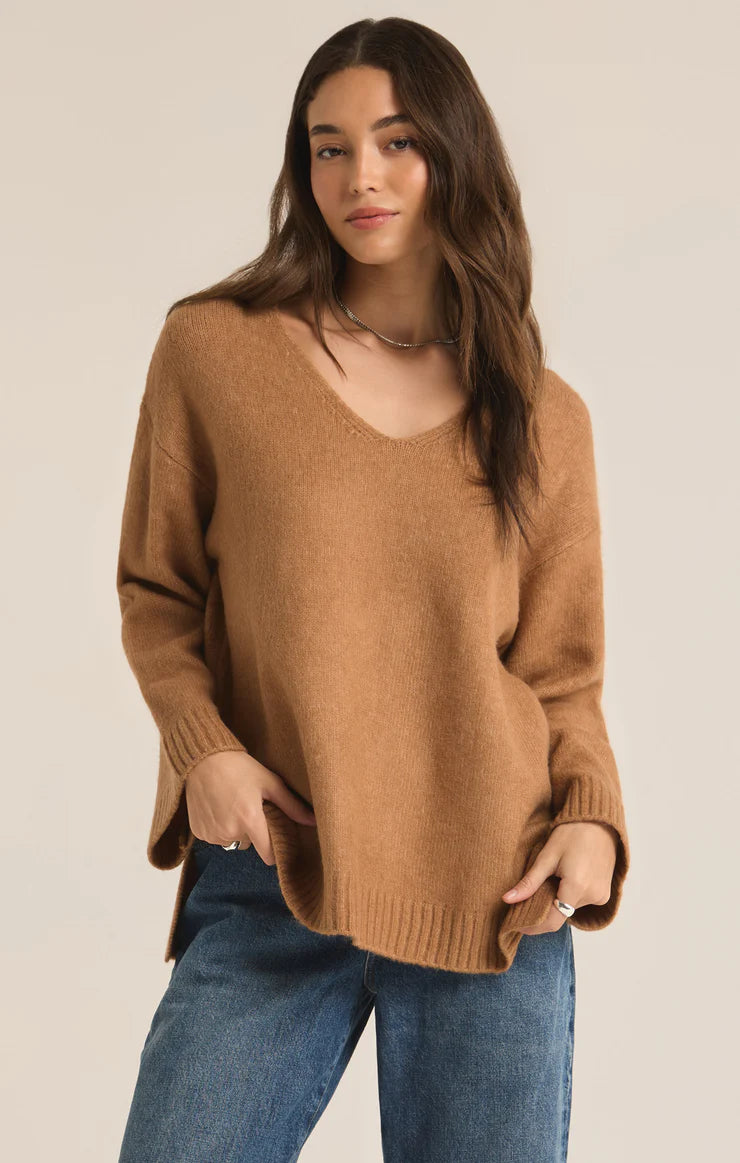 Modern V-Neck Sweater- Burro