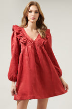Ciao Jaquard Ruffle Babydoll Dress- Red