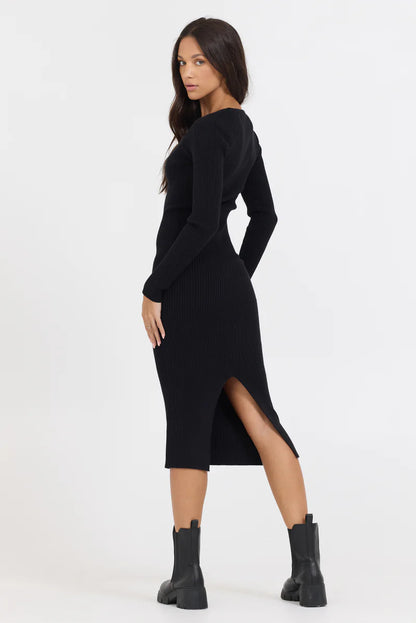 Fitted Rib Knit Midi Dress