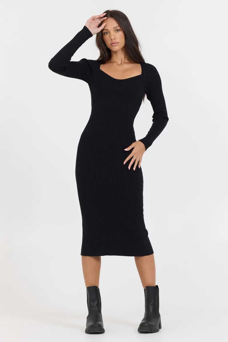 Fitted Rib Knit Midi Dress