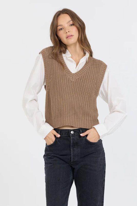 Twofer Cropped Sweater Vest- Toffee