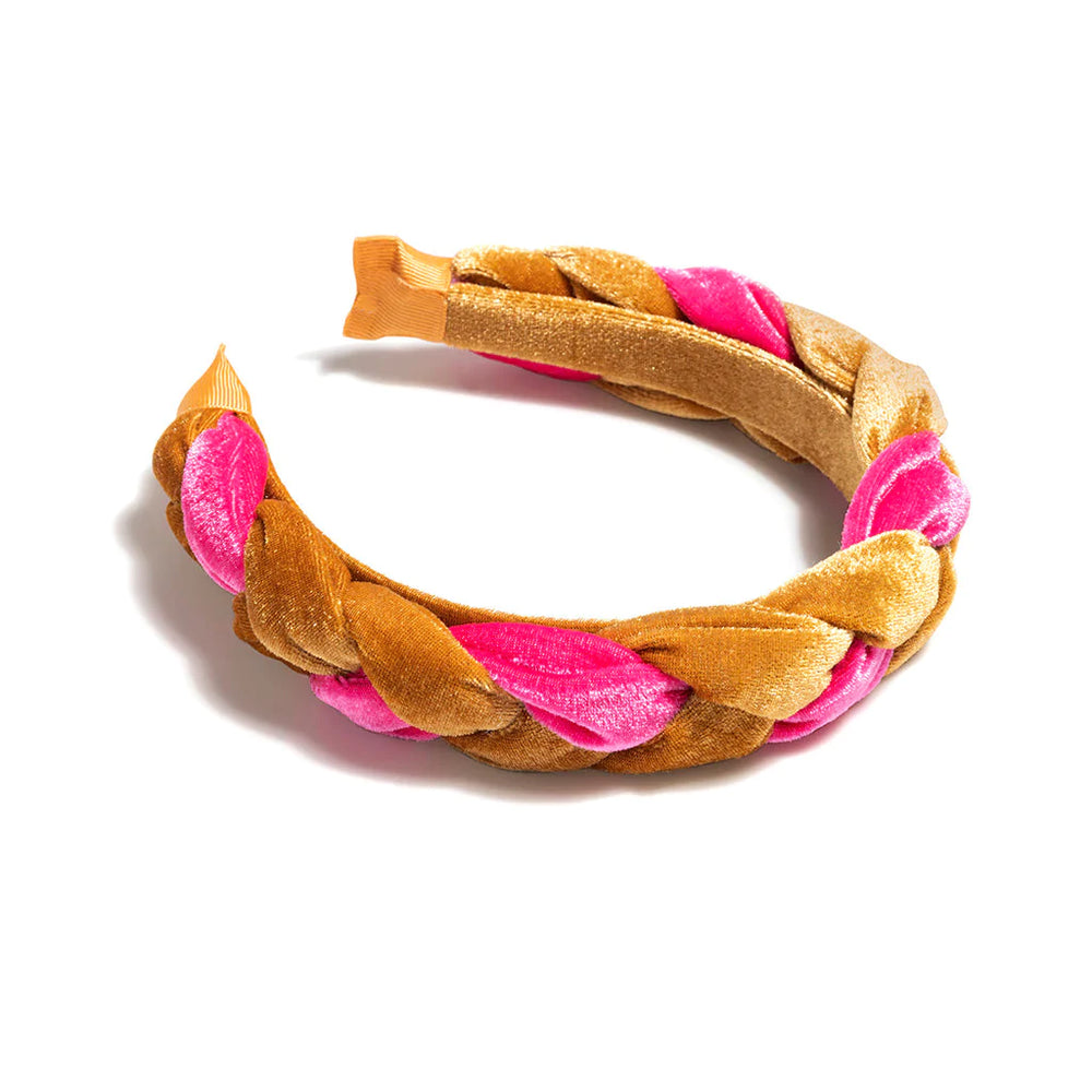 Braided Velvet Headband - Gold + Pink