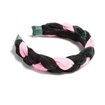 Braided Velvet Headband - Green + Pink