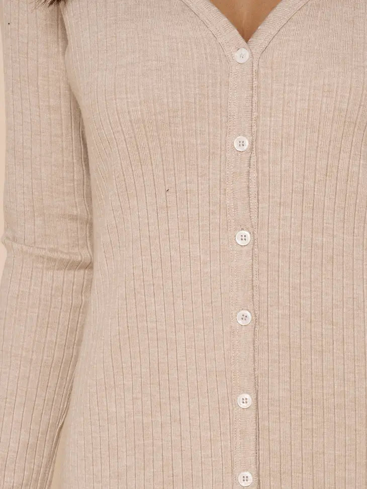 Provence Ribbed Knit Midi Cardigan Dress- Oatmeal