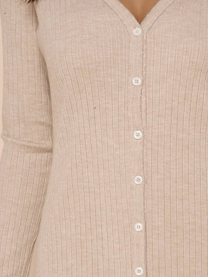 Provence Ribbed Knit Midi Cardigan Dress- Oatmeal