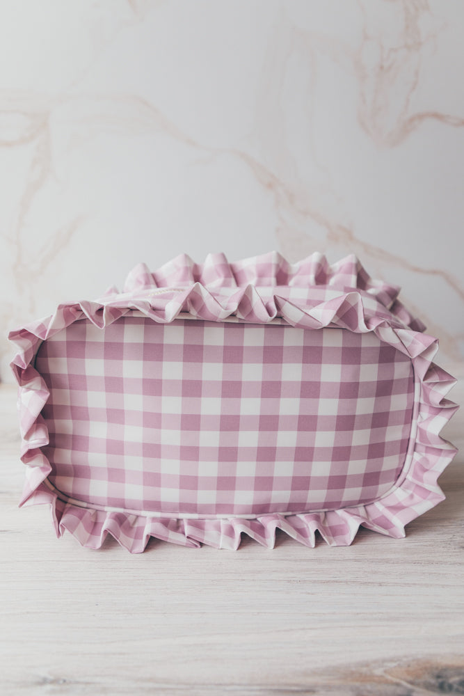 Medium Ruffle Gingham Pouch- Periwinkle