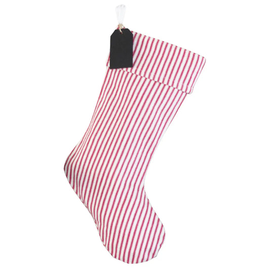 Ticking Stripe Christmas Stocking - Red