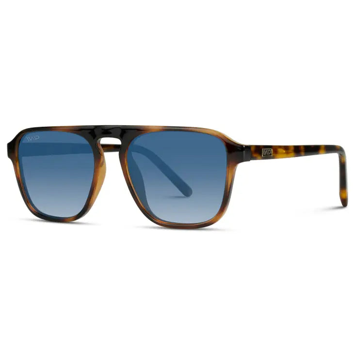 Emerson Retro Polarized Aviator Sunglasses- Whiskey Brown/ Gradient Blue Lens