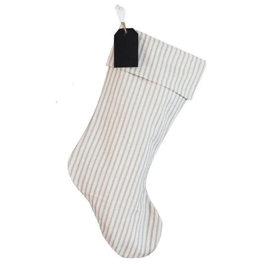 Ticking Stripe Christmas Stocking - Beige