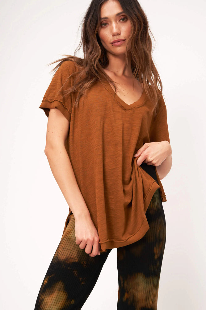 Knock Out V Neck Tee - Cinnamon Spice